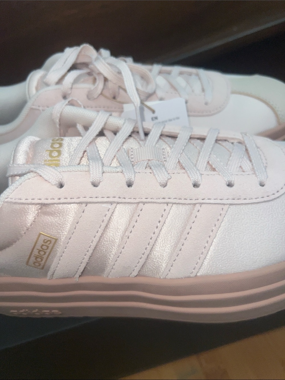 adidas Pastel Pink Metallic Low-Top Sneakers